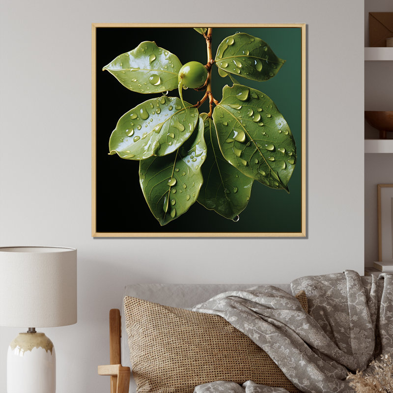 «Light Green Leaves», reproduction sur toile, Cadre naturel flottant, H 36 po x l 36 po x P 1,5 po