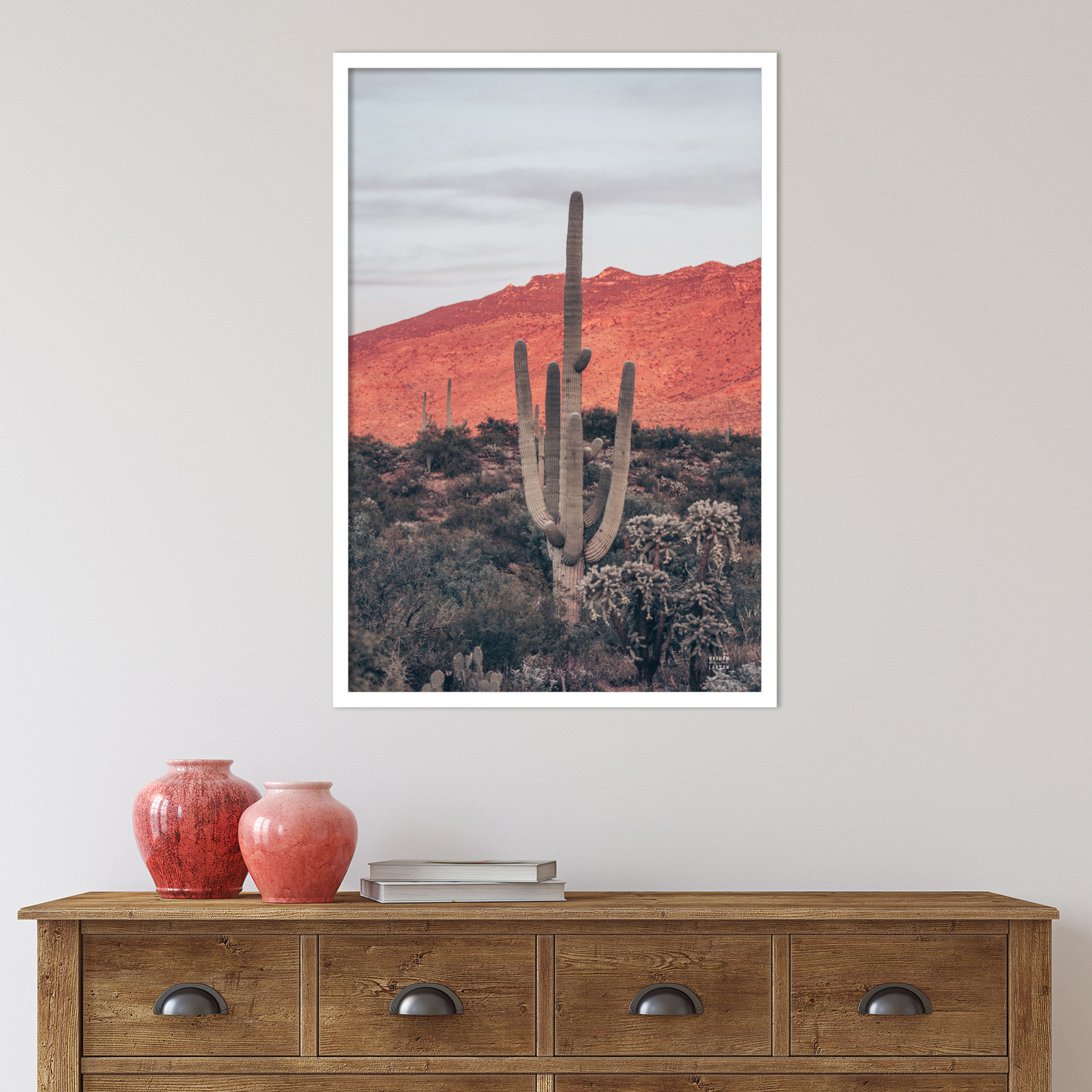 Sunsets And Saguaros by Nathan Larson, White, 33" H x 23" W x 1" D