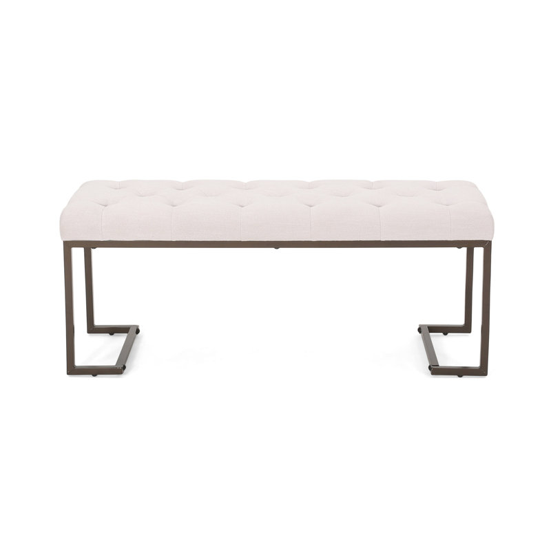 Banc rembourré beige et bronze, aspect moderne, lignes droites, structure ouverte, pieds à finition lisse, pi