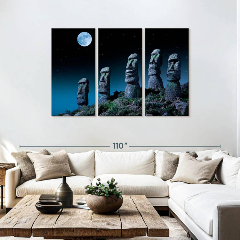 Lilie pleine lune sur statues Moai, H 48 po x l 74 po