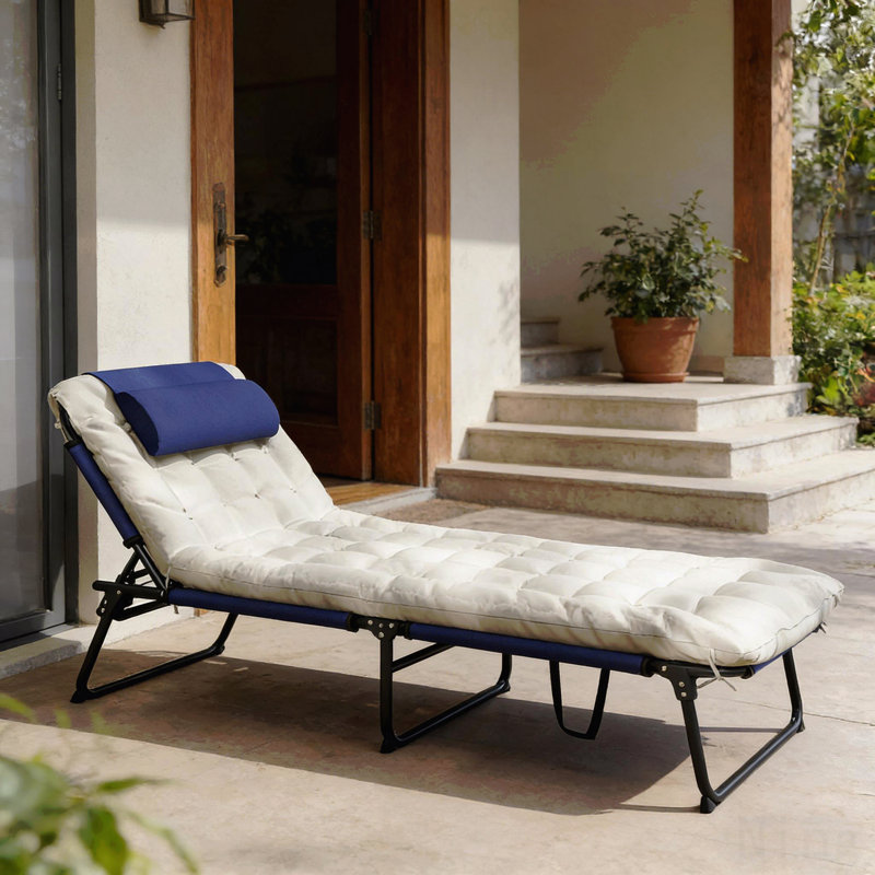 Outdoor Lounger,Folding Chaise Lounge Chair, Navy Blue