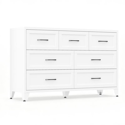 Commode en métal blanche à 7 tiroirs Mak Peace, grande armoire de rangement moderne pour la chambre à coucher, le salon, le couloir ou l'entrée