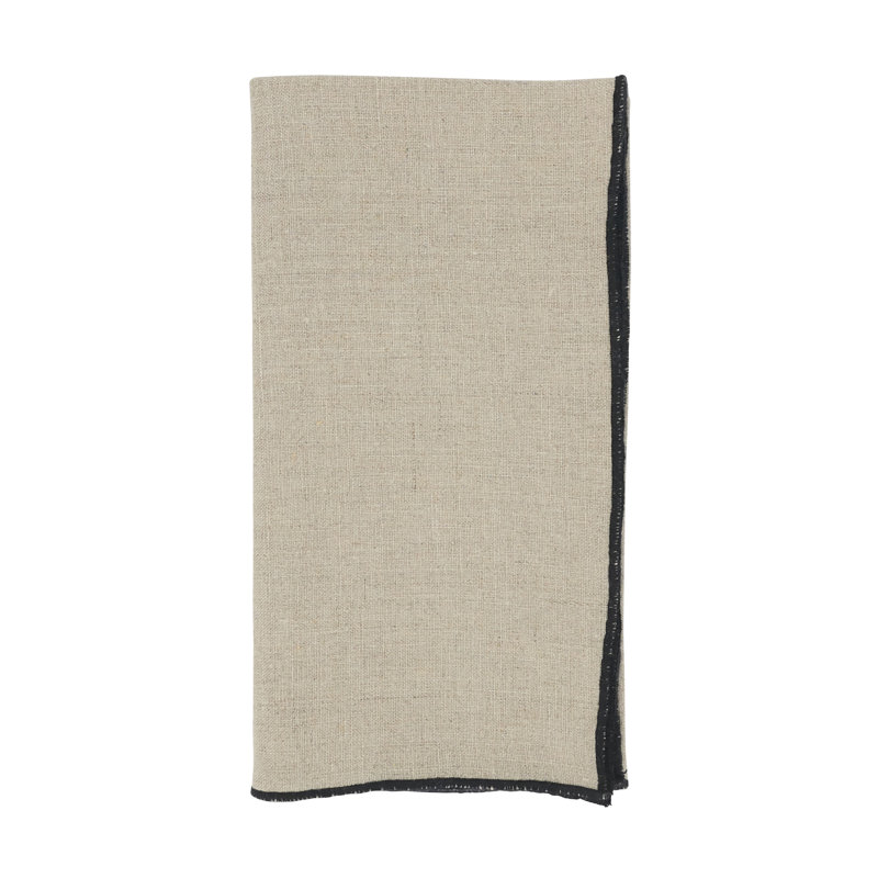 Set of 4 Dartmouth Linen No Pattern Square Napkins, Black/Natural