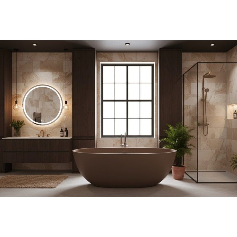 62.8'' x 30.3'' Freestanding Soaking Cement Bathtub, White 