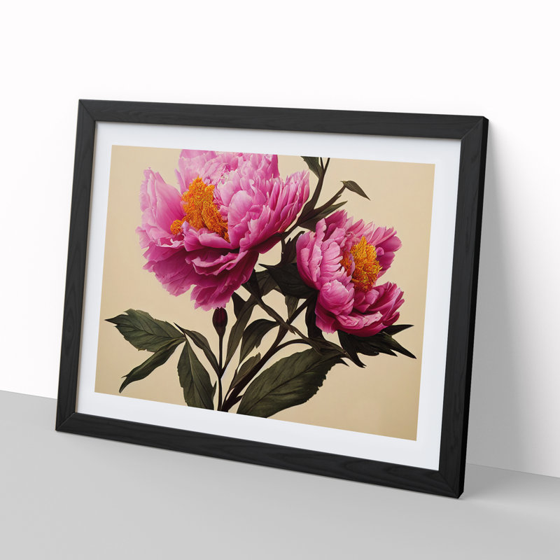 Adorable Peony Flowers - Single Picture Frame Painting, Black Framed, 46cm H x 64cm W x 2cm D