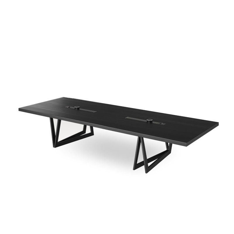 Black Rectangular Solid Wood + Carbon Steel Conference Table, 29.53" H x 78.74" L x 31.5" W