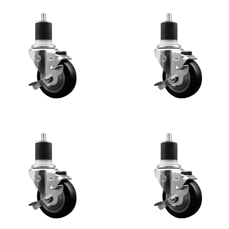Ensemble de roulettes extensibles en poly pivotant avec frein SCC TLB 3,5 po x 1-7 / 8 po, Noir