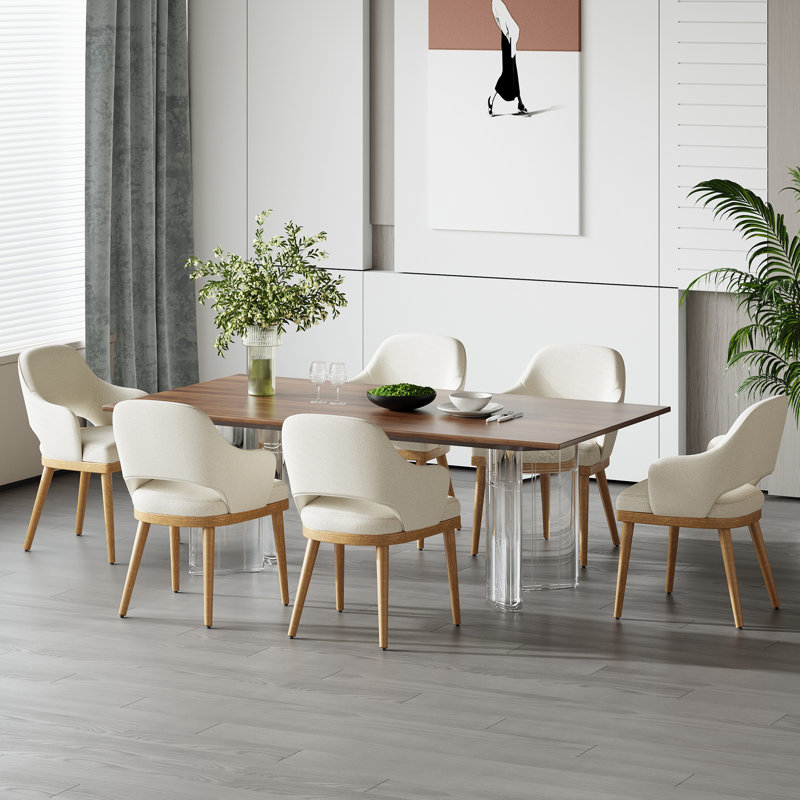 Chaise de salle à manger rembourrée moderne avec pieds en bois, Beige, Bois naturel