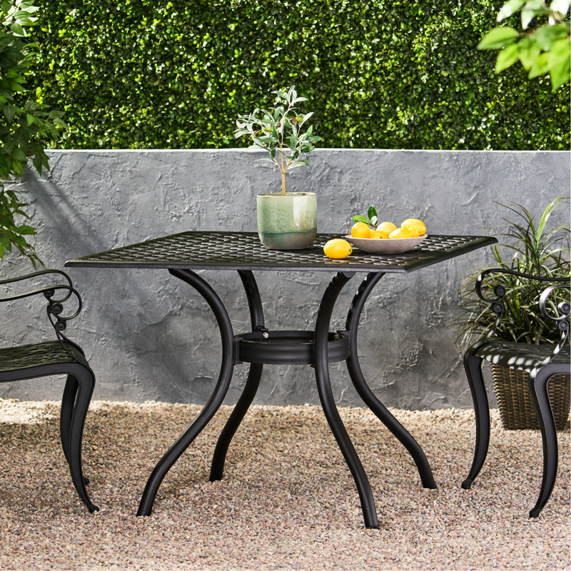 Table carrée de 39,94 po en aluminium, sable noir, mobilier de patio en aluminium, pour la salle à manger