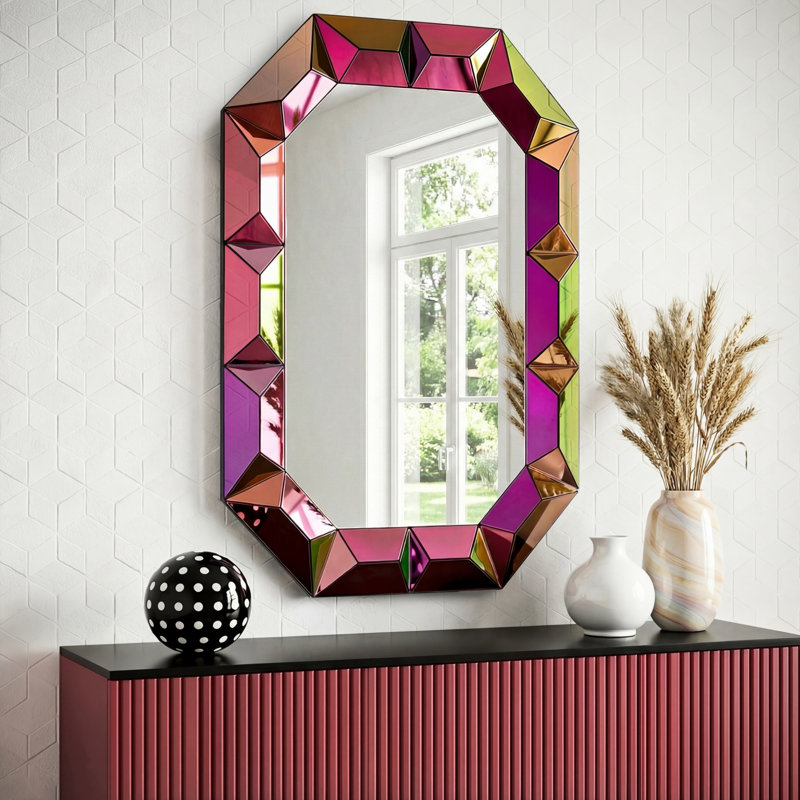 Miroir mural décoratif géométrique 39 "avec finition néon Freelon