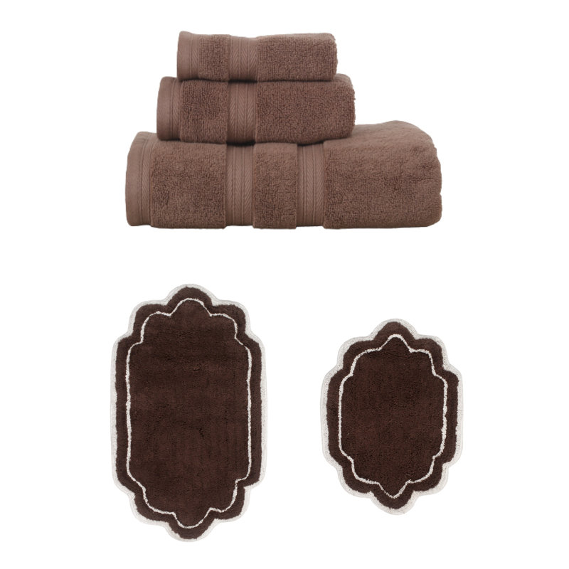 Ensemble de serviettes de bain 3 pièces et 2 tapis de bain 2 pièces Talbert Collection (lot de 5), Chocolat