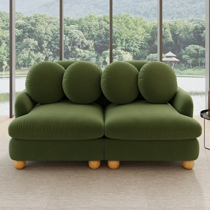 Canapé d'angle modulaire 2 places en chenille verte de 173 cm (68 po), assise profonde avec 4 coussins décoratifs., Vert