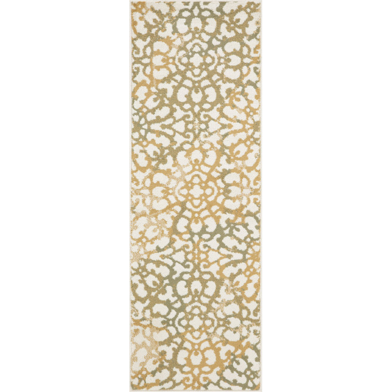 Tapis jaune / vert Noren Ikat, Tapis de couloir 2 pi x 6 pi