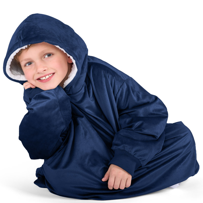Couverture en sherpa à capuche portable, Bleu très foncé, Jeunesse