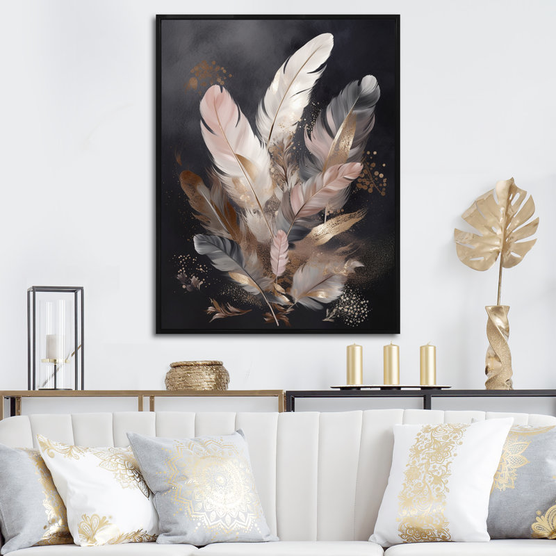 Plume d'or Rositza Wanderlust VII sur toile, H 44 po x l 34 po x P 1,5 po, Cadre flottant noir