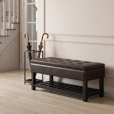 Banc de rangement avec repose-pieds capitonné et tablette ouverte Cosmopolitan