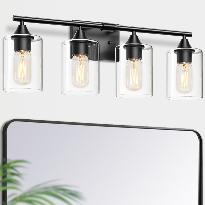 Luminaire de meuble-lavabo noir mat avec abat-jour en verre transparent et fixation murale réversible, 4