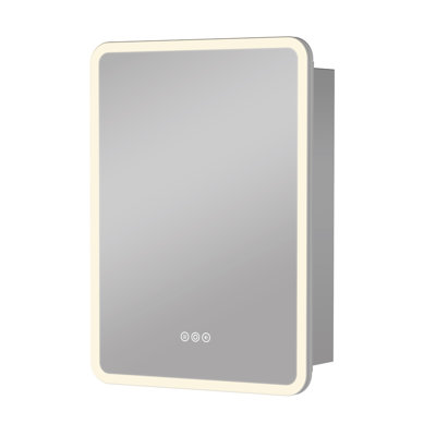 20'' W x 28'' H LED Lighted Rectangular Aluminum Medicine Cabinet with Mirror, Anti-Fog, Memory Function, Wall or Recessed Mount,  Adjustable Glass Shelves