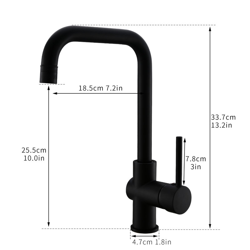 Robinet de cuisine noir mat à 1 trou avec finition pour installation à la maison