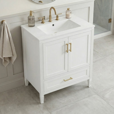 Meuble-lavabo de salle de bain à cannelure classique avec lavabo en céramique Ellsworth
