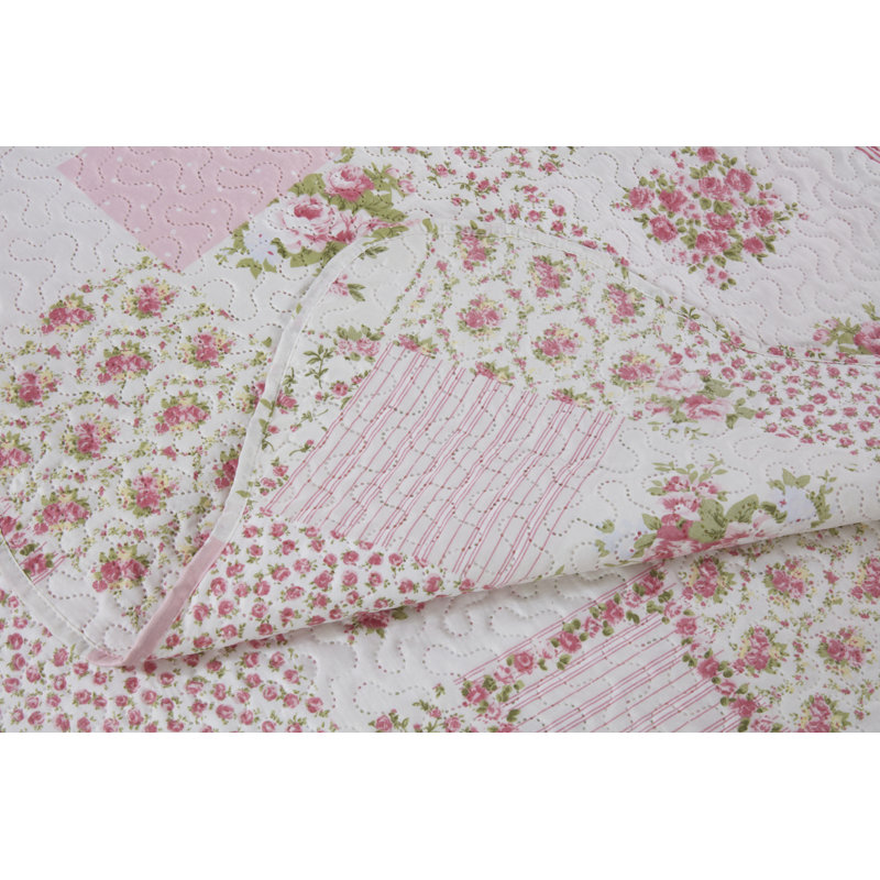 Canadice Polyester Patchwork Bedspread with Pillow Shams, Double - 2 Standard Shams, Pink