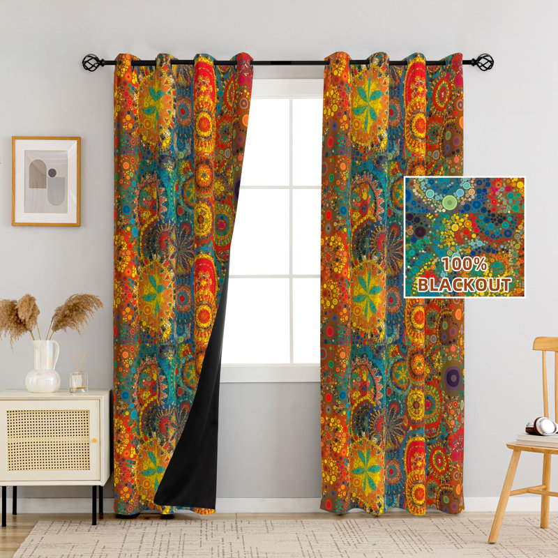 Rideaux occultant Boho pour chambre à coucher et salon, 2 panneaux, 100% occultant, motif hippie bohème coloré, abstrait Funky multicolore, rustique moderne classique, 52 po x 84 po