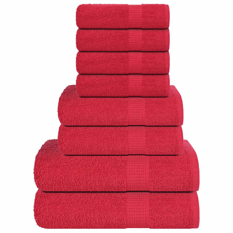 100% Cotton Mulit-Size Set, Red, 8 Piece Towel Set