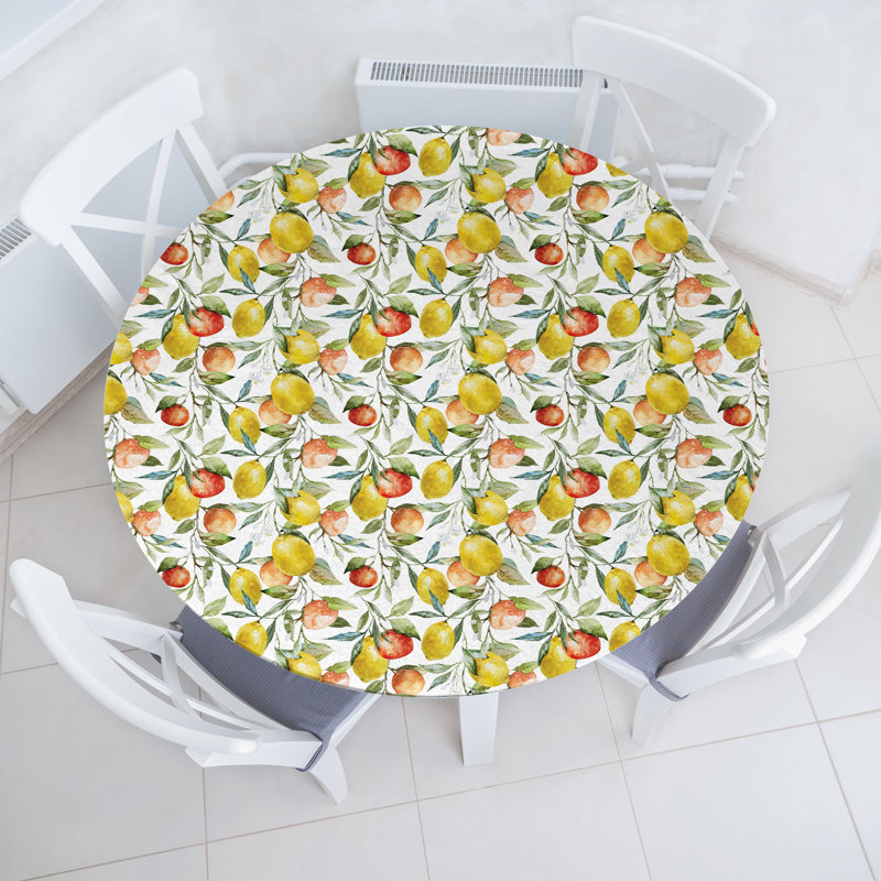 Winston Porter Colorful Fitted Round Tablecloth Multicolor, 51.97" Round