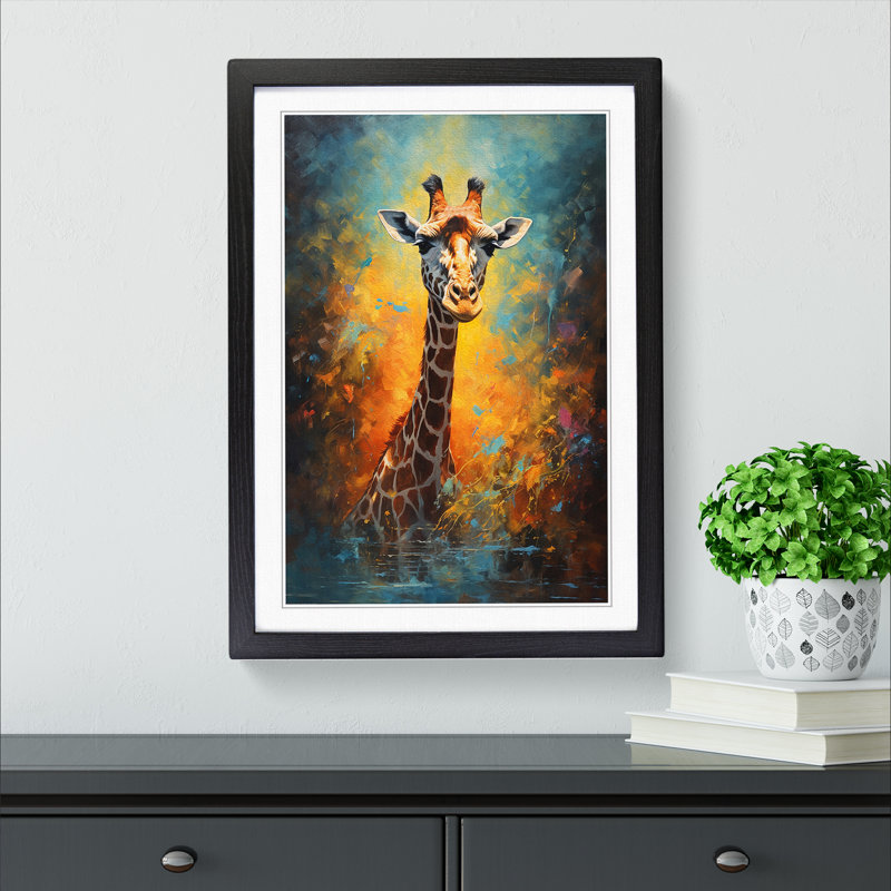 Giraffe Impressionism - Framed Print, 46cm H x 34cm W x 2cm D, Black