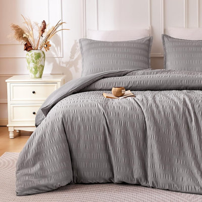 Sleep Zone Jacquard Geometric Duvet Cover Set Dark Gray Waffle Full