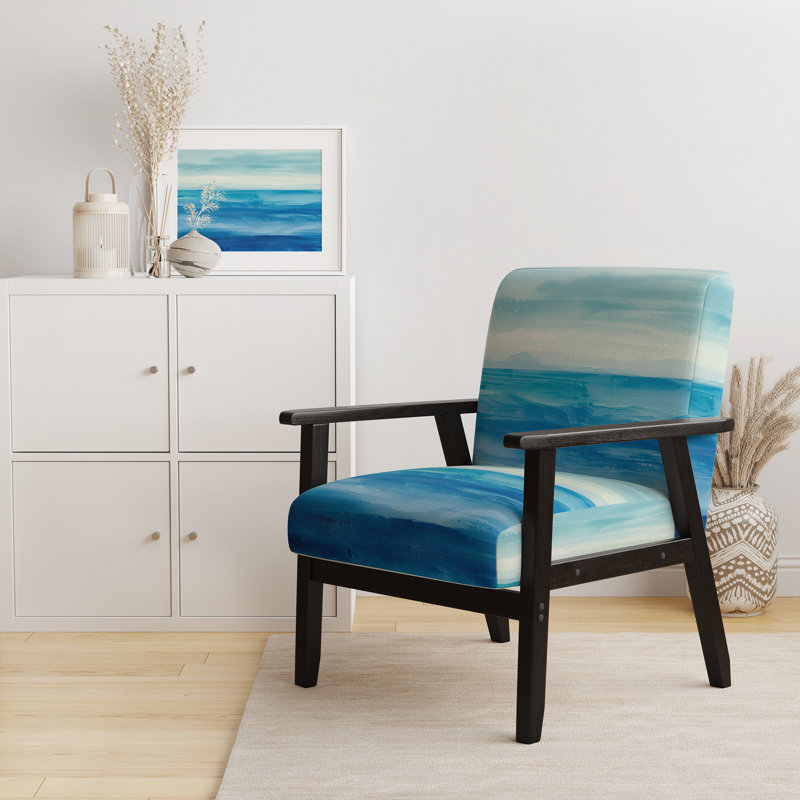 Out To Sea - Fauteuil rembourré d'appoint nautique et de plage, Orange/brun, Accoudoirs carrés noirs