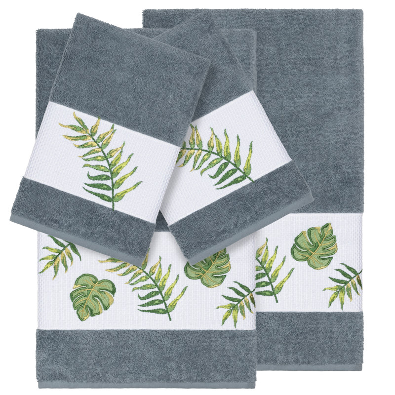Zoe 100% Turkish Cotton Embellished 4 Piece Towel Set, Teal