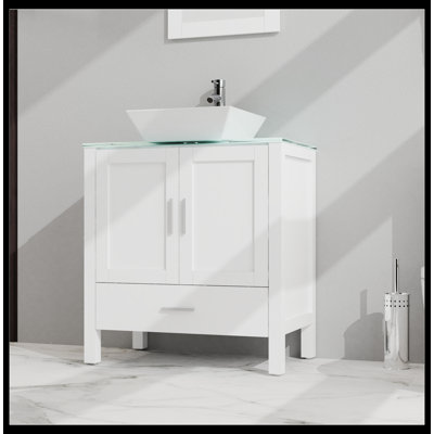 Meuble-lavabo simple 30,00 po avec plateau en verre Fargosa