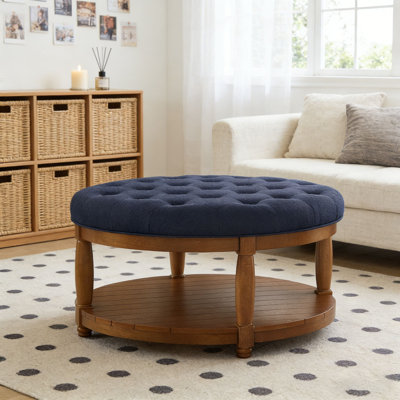 Upholstered Tufted Linen Ottoman Coffee Table
