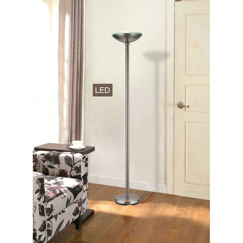 Abem 71'' LED Torchiere Floor Lamp with USB, Brushed Steel
