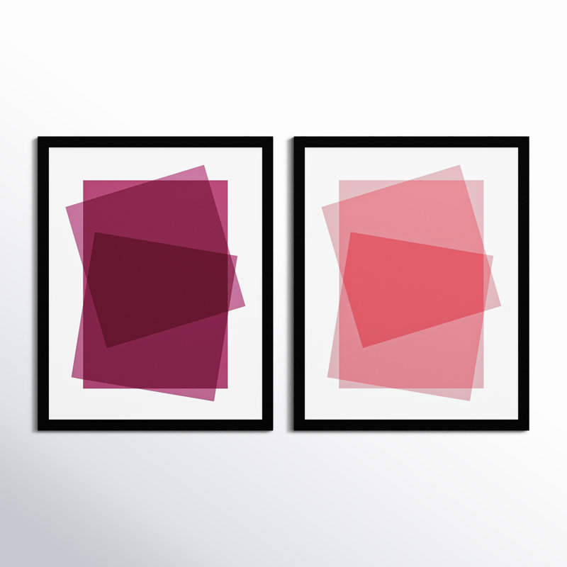 Affleck " Claret & Pink Kami. Set Of 2 " by Jacques Pilon 2 - Pieces, Black Framed Paper, 50" H x 40" W