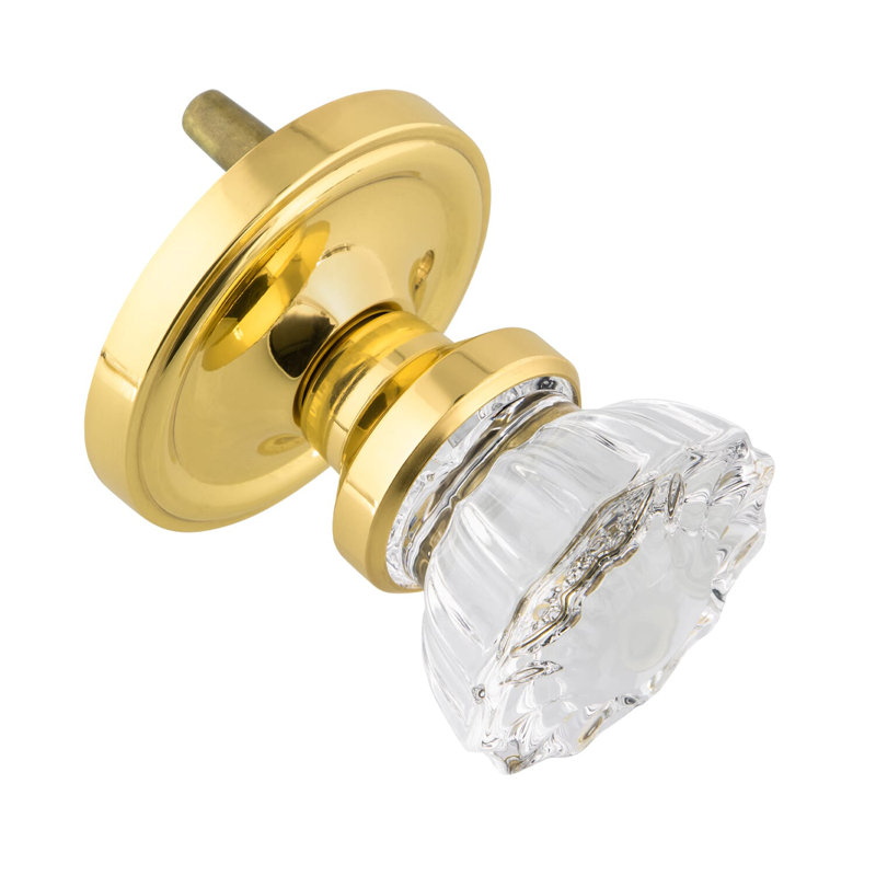 Classic Rosette with Crystal Door Knob, Polished Brass, 2-3/8"