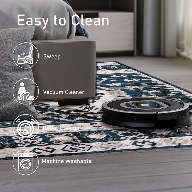 Tapis lavable antidérapant rétro Bohemian, Rectangle 5 pi x 7 pi