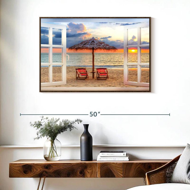 Fenêtre sur l'été Faustine, 37 po x 25 po, Cadre flottant noyer