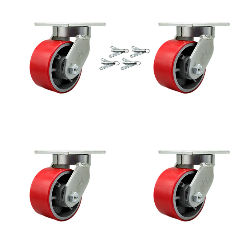 Roulettes en polyuréthane robuste sur fonte, Rouge
