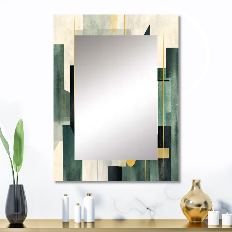 Or parallèle vert doré - formes abstraites grand miroir, miroir mural décoratif moderne, impression d'art en métal