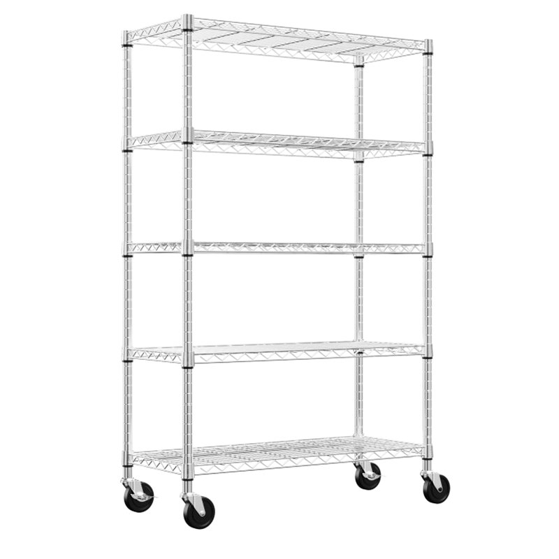 Support vertical vertical robuste à 5 tablettes grillagées pour garage et balcon avec étagère compacte, Chrome chrome