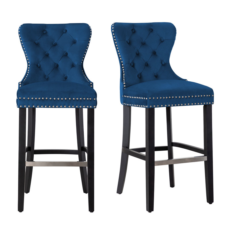Tabouret de bar et de comptoir Kirsten, Tabouret de bar (siège d'une hauteur de 29 po), Noir, Bleu