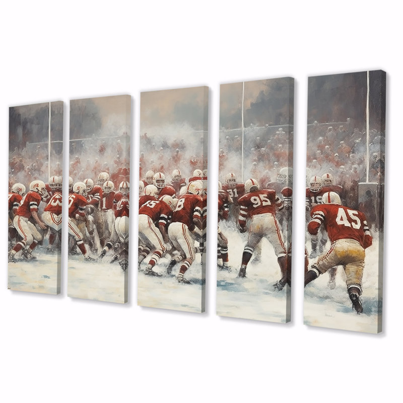«Red Sporting Football Game» - ensemble d'art mural mural 5 pièces, H 28 po x l 60 po