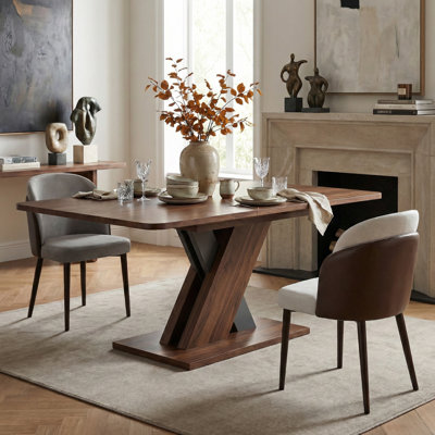 71 Inch Modern Extendable Dining Table, Staggered X-Shaped Metal Base, Woodgrain Melamine Finish, Seats 6 to 8, Versatile for Kitchen or Dining Room