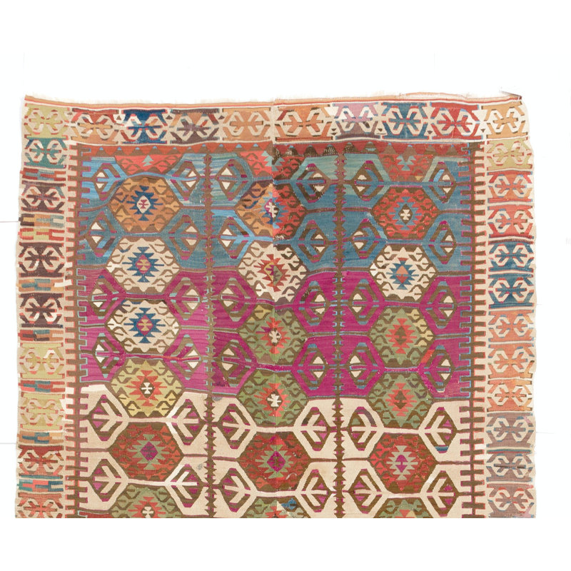 Tapis kilim turc antique, revêtement de sol tissé à plat, ca 1890
