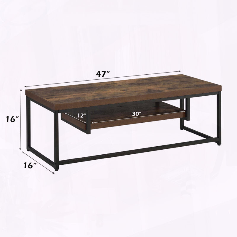 Meuble télé 47 pouces de style industriel avec tablette en chêne vieilli et structure en métal noir, Noir / brun
