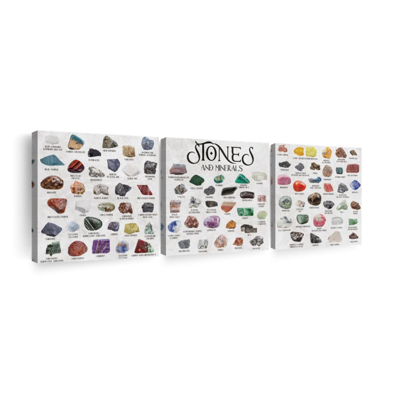 Tableau de pierres et de minéraux par Boho Mama - reproduction panoramique sur toile tendue 3 pièces