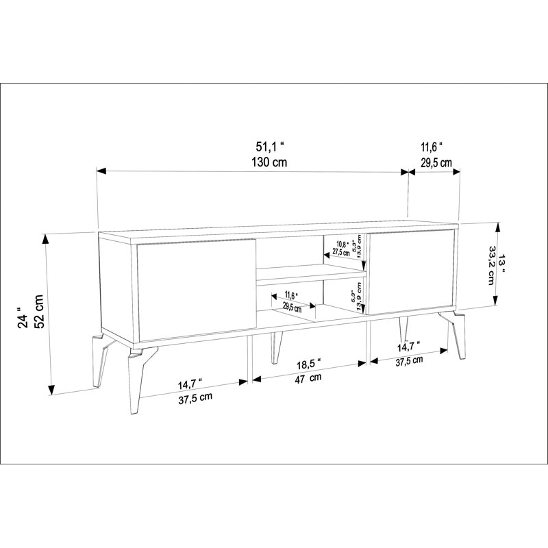 Lojo Tv Stand for Tvs up to 55", 52cm H x 160cm L x 29.5cm W, White