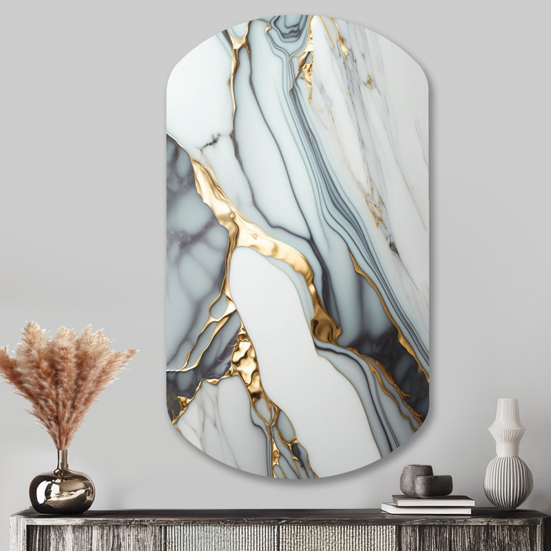 Abstract Geode Gold And White Marble V - Abstract Marble Cylinder Shape Asymmetric Metal Wall Art, 43" H x 23" W x 1" D